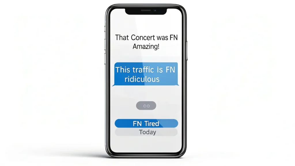 FN meaning in text messages showing casual conversation examples on smartphone screen