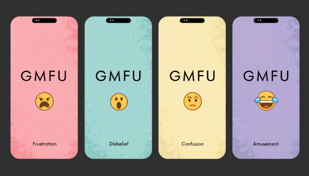 GMFU meaning examples showing different emotions in text conversations