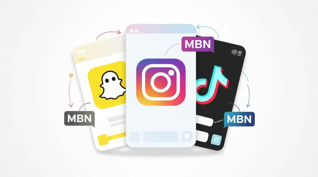 Social media apps showing MBN usage on Snapchat Instagram and TikTok