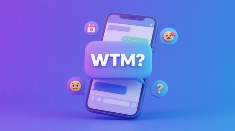 WTM text message abbreviation meaning on smartphone screen with chat bubbles