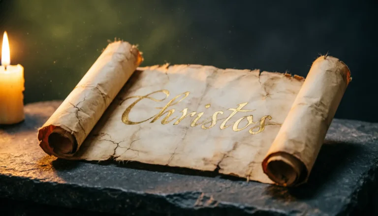 Christ meaning shown through ancient Greek manuscript with the word Christos illuminated in gold