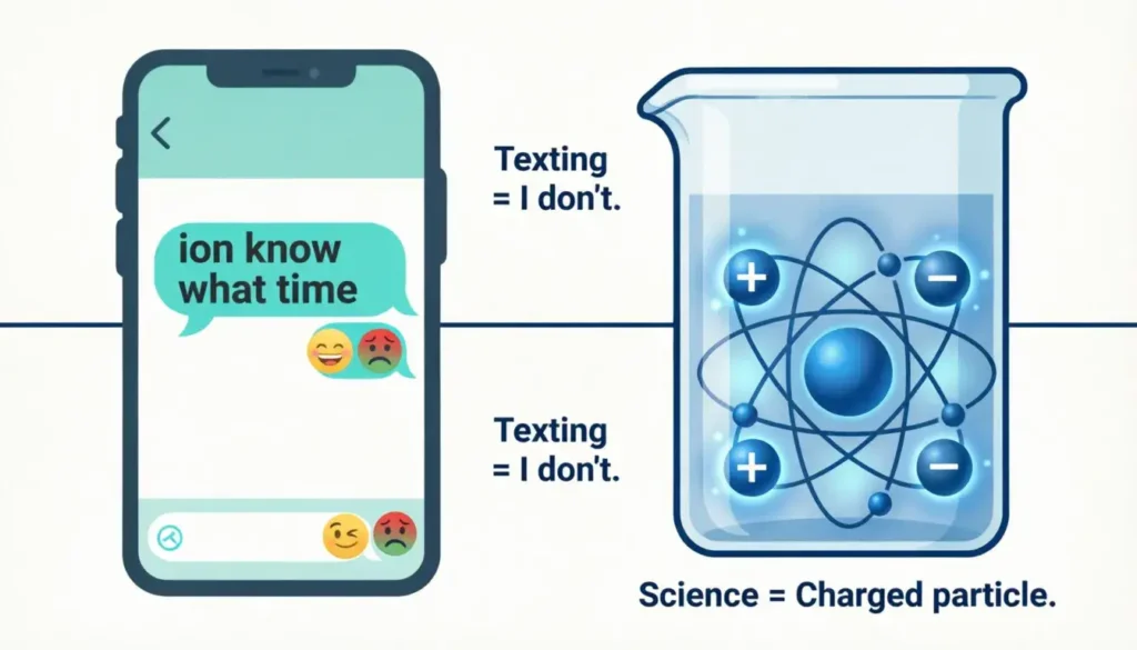 Context clues showing difference between ion texting slang and chemistry meaning