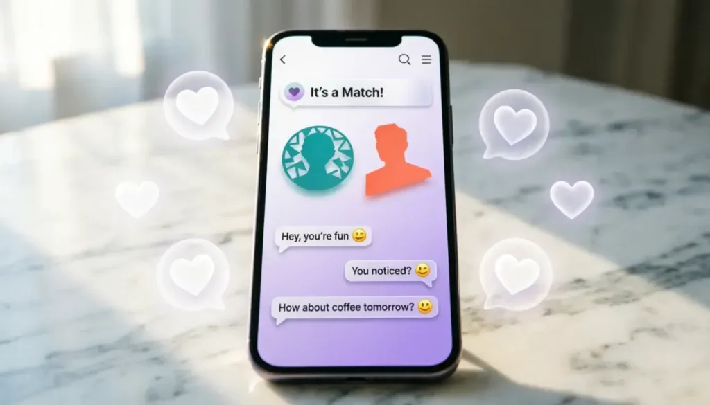 Dating app interface showing upside down smiley face emoji in flirty conversation