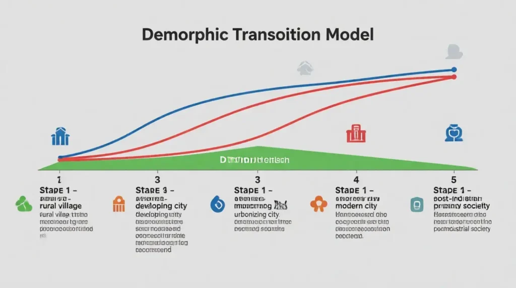 Demographic Transition Model DTM five stages chart geography population growth