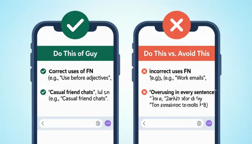 Do's and don'ts infographic for using FN slang correctly in text messages