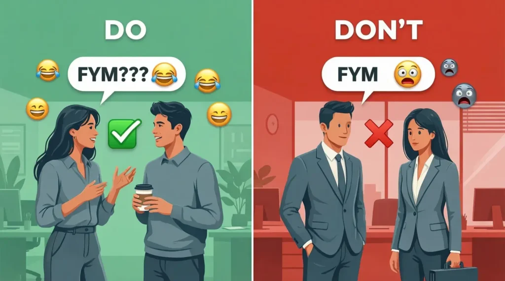Do's and don'ts of using FYM slang in text conversations visual guide