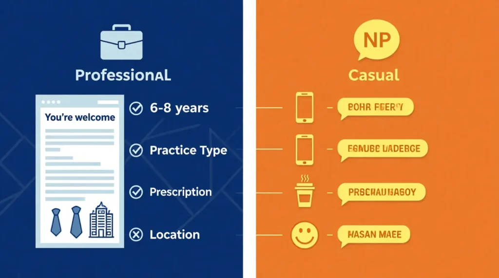 Guide showing when to use NP abbreviation in professional versus casual communication contexts