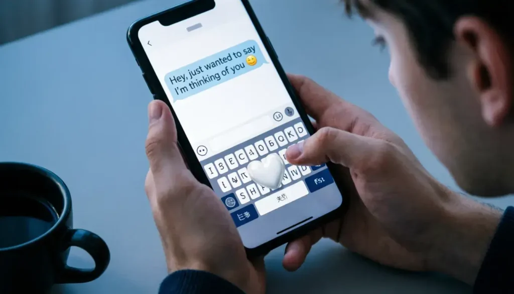 Guy texting white heart emoji showing respectful romantic interest and emotional connection