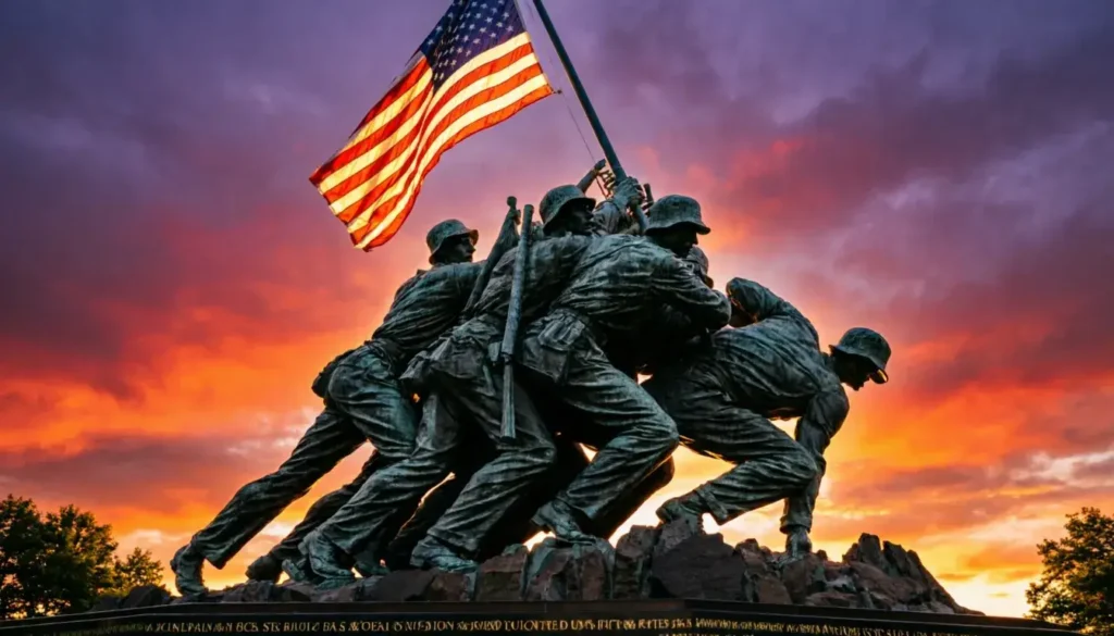 Iwo Jima Marine Corps War Memorial statue representing Semper Fi Always Faithful sacrifice
