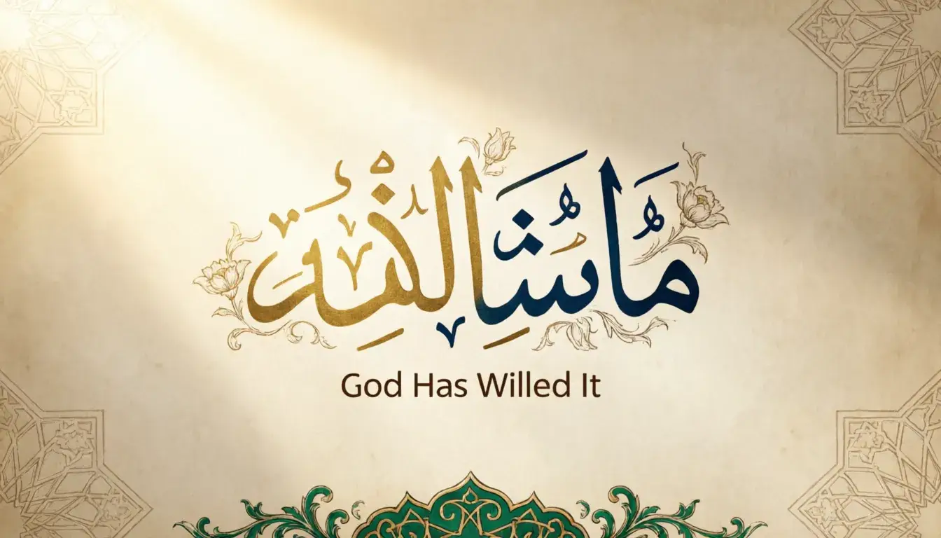 Mashallah meaning in beautiful Arabic calligraphy with English translation