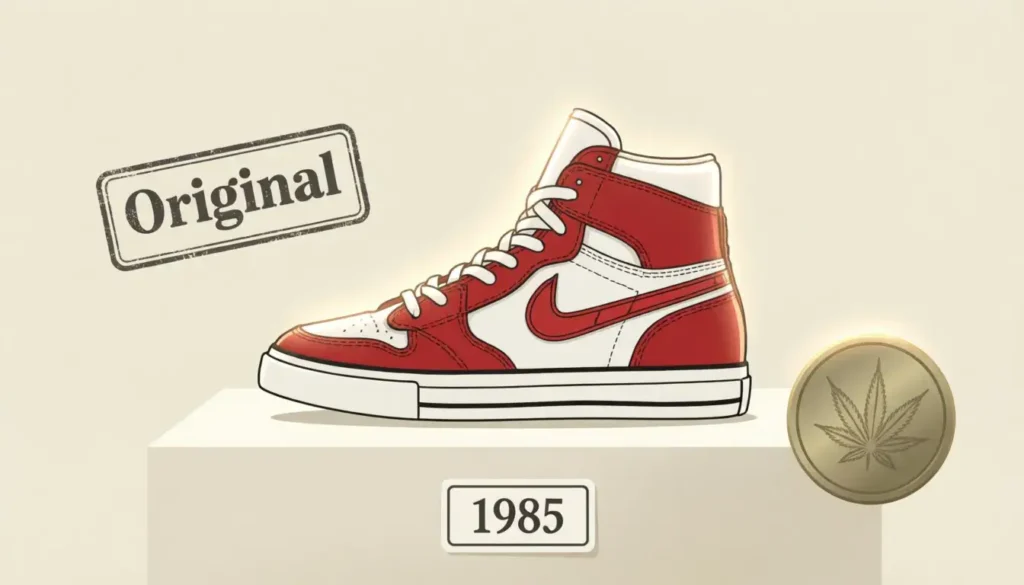 OG sneaker culture illustration showing classic original colorway sneakers with authenticity and heritage symbols