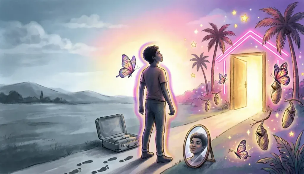 Person finding freedom and authentic self representing Pink Pony Club meaning message of liberation