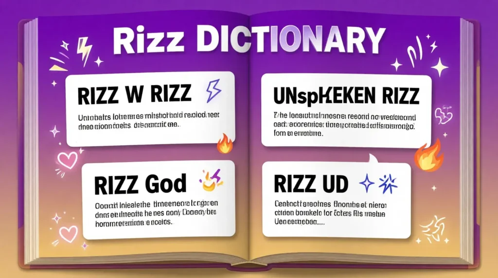 Rizz slang dictionary Gen Z terminology meanings 2026 complete guide visual