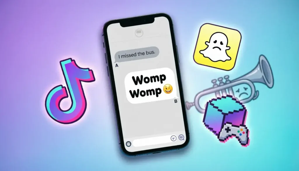 Text message example showing womp womp used in casual conversation