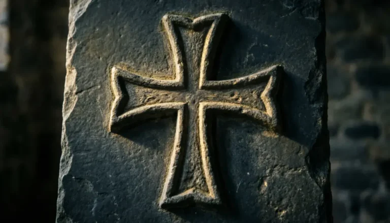 What does an upside down cross mean — gold inverted cross symbol on dark stone background