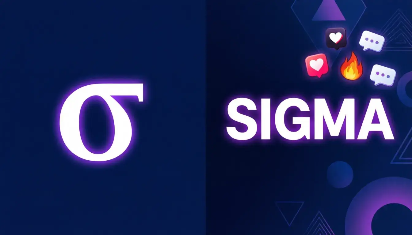 What does sigma mean — sigma symbol with internet slang and Greek letter meaning illustration