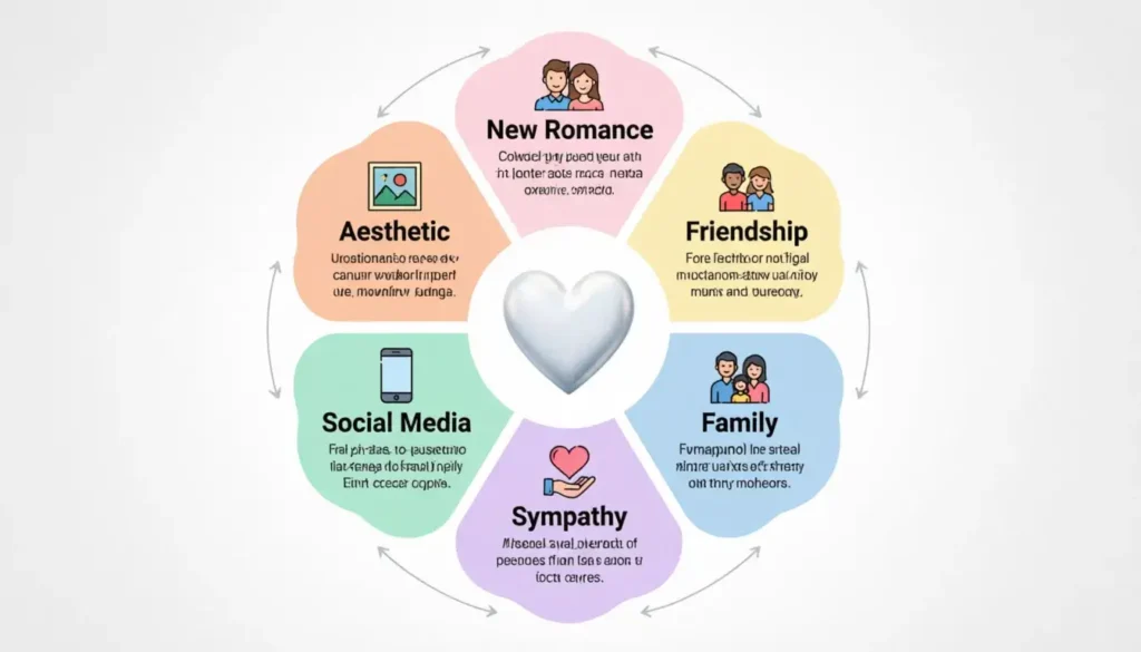 White heart emoji usage guide infographic showing contexts from friendship to romance